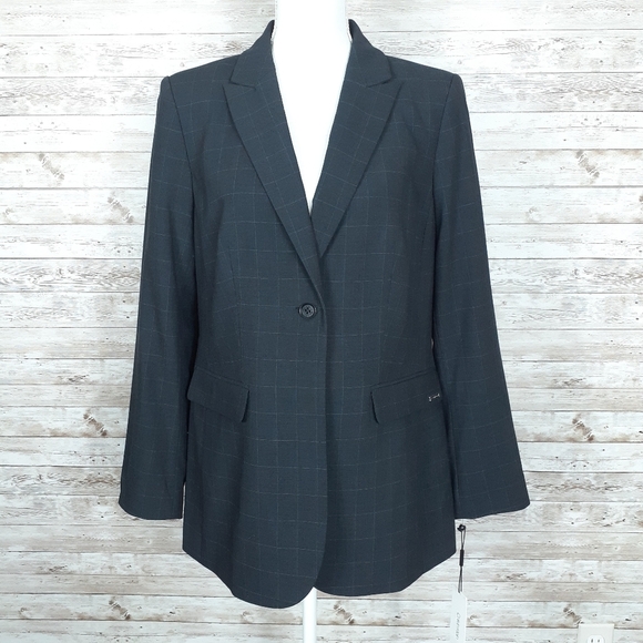 Calvin Klein Womens Suit Jacket Blazer Checked D - Picture 1 of 8